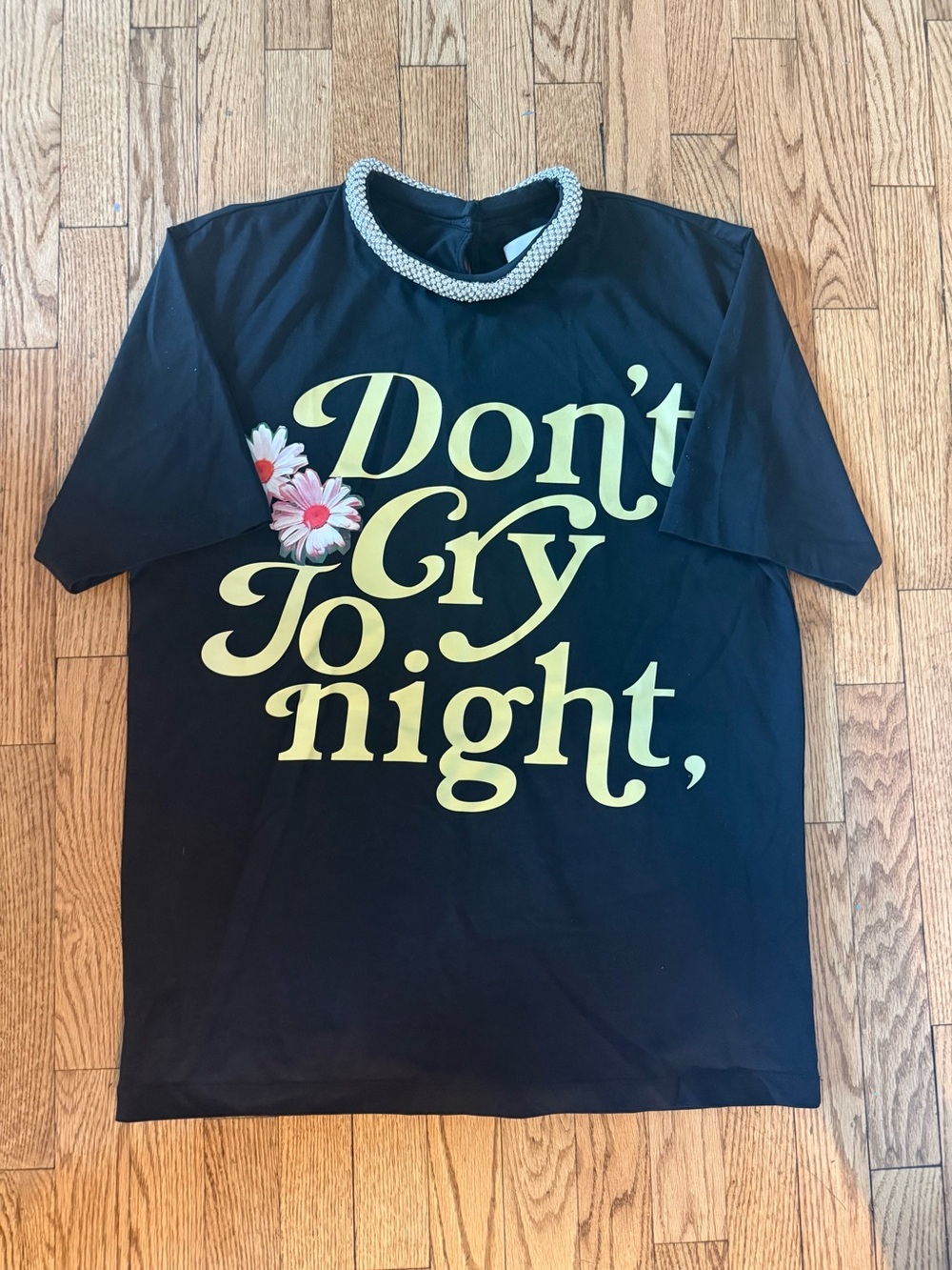 Phillip Lim runway Tee "Don't Cry To Night" with Floral Accent